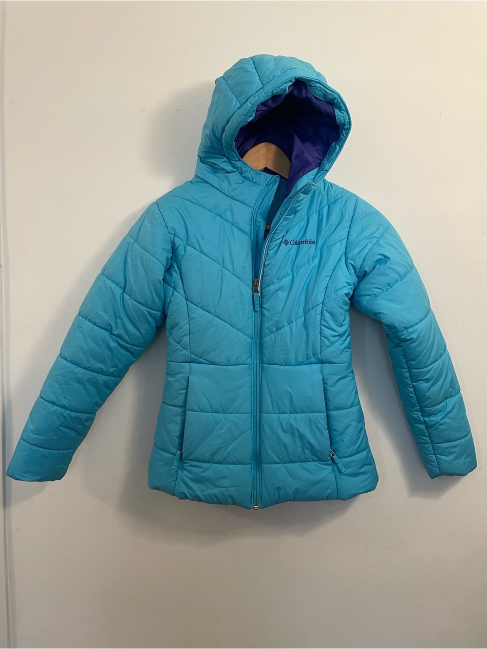Columbia Teal Blue Hooded Puffer Jacket for Kids